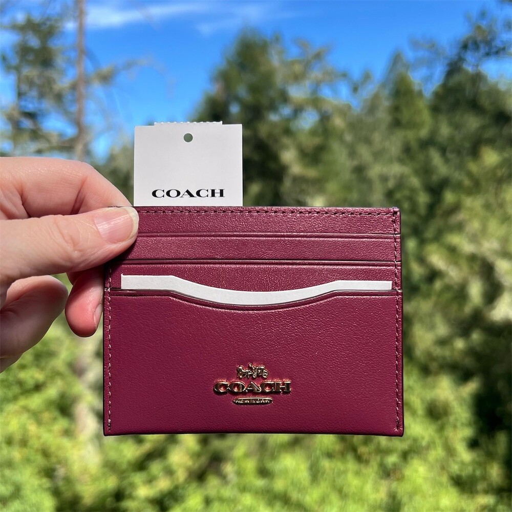 COACH Slim Id Card Case Raspberry Pink Calf Leather Gold Hardware AUTHENTIC NWT